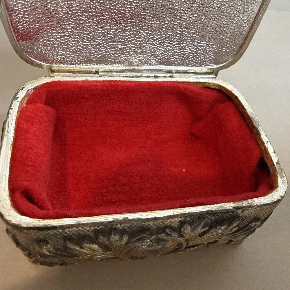 Victorian Style Rose Cameo Vanity Trinket Box Vintage Japan Signed Red Velvet